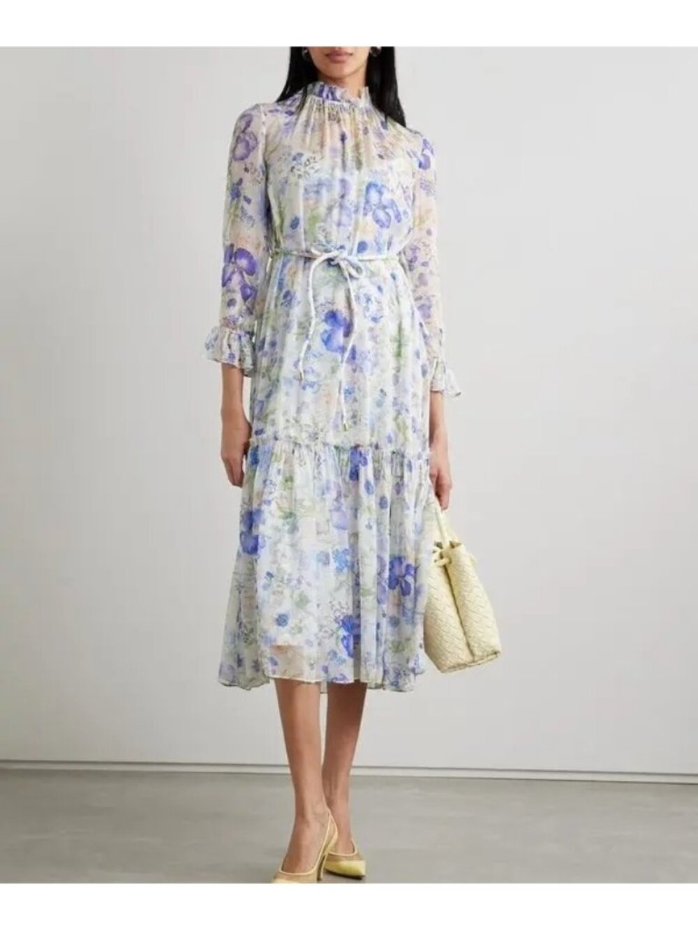 Zimmermann Floral Print Crepon Midi Dress Romance Garden Elegant Womens 2 Petite